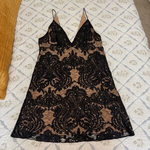 Free People Black and Cream Lace Sequin Dress